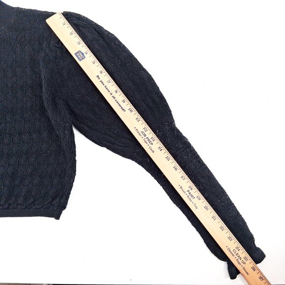 Betsey Johnson VTG Black Open Knit Top Mock Neck Statement Sleeve Victorian 6 M - Picture 9 of 10